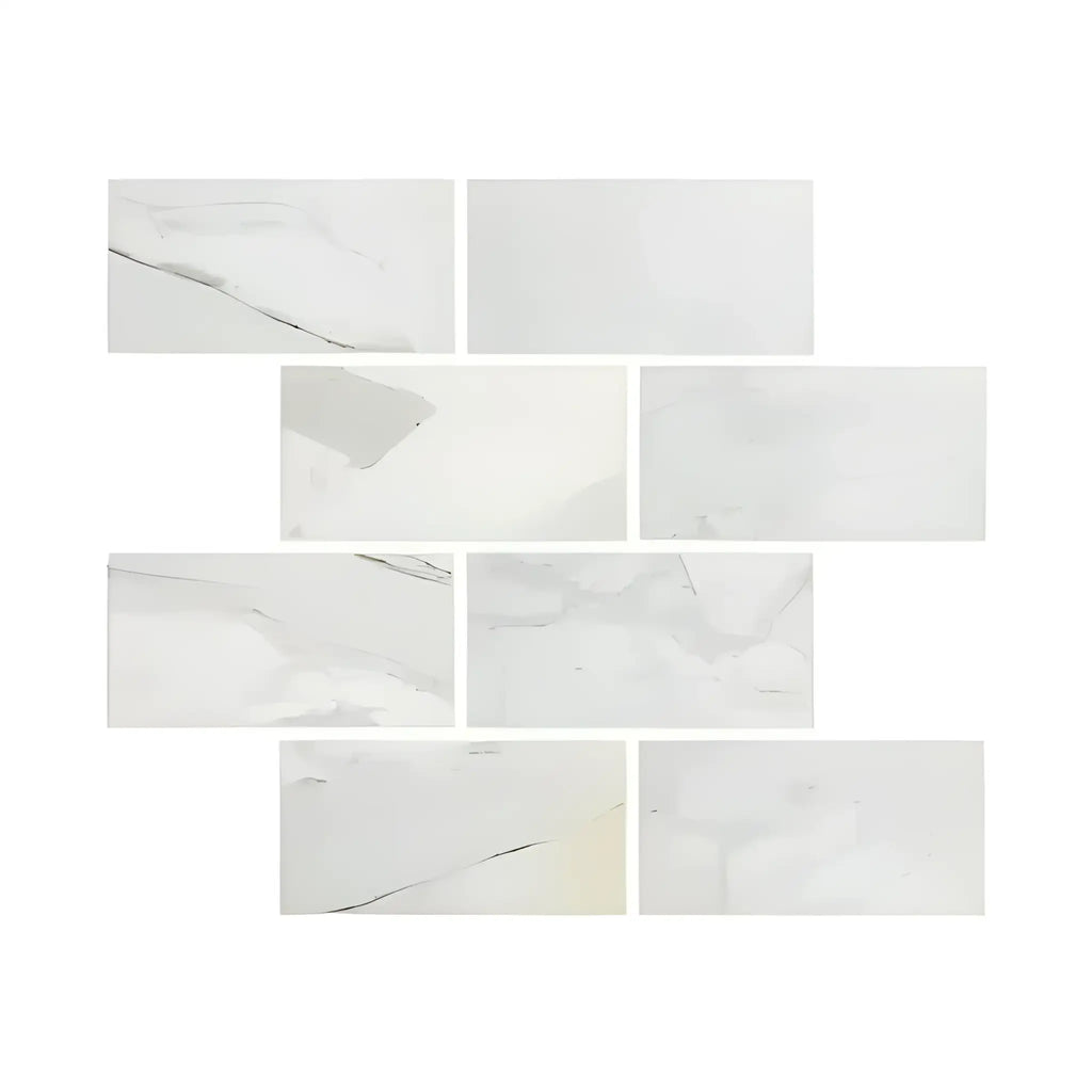 White marble-patterned Calacatta Gold Marble 6X12 Polished or Honed rectangular tiles