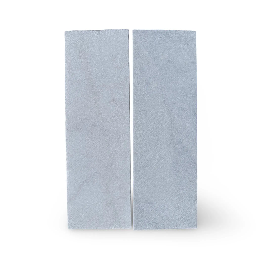 Two rectangular Calacatta Gold Marble sharpening stones in sandblasted finish