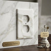 Calacatta Gold marble single duplex plate switch wall plate in white marble with subtle gray veining on matching panel