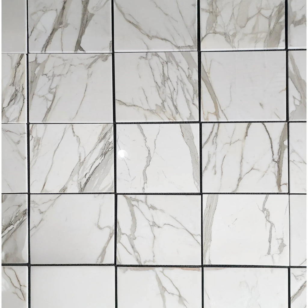 Calacatta Gold Marble Triple ROCKER Plate Switch Wall Plate with white marble tile pattern