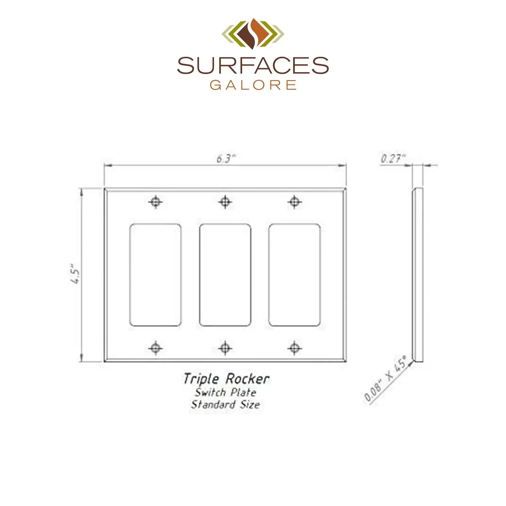 Calacatta Gold Marble Triple Rocker Switch Plate dimensions for modern wall decor