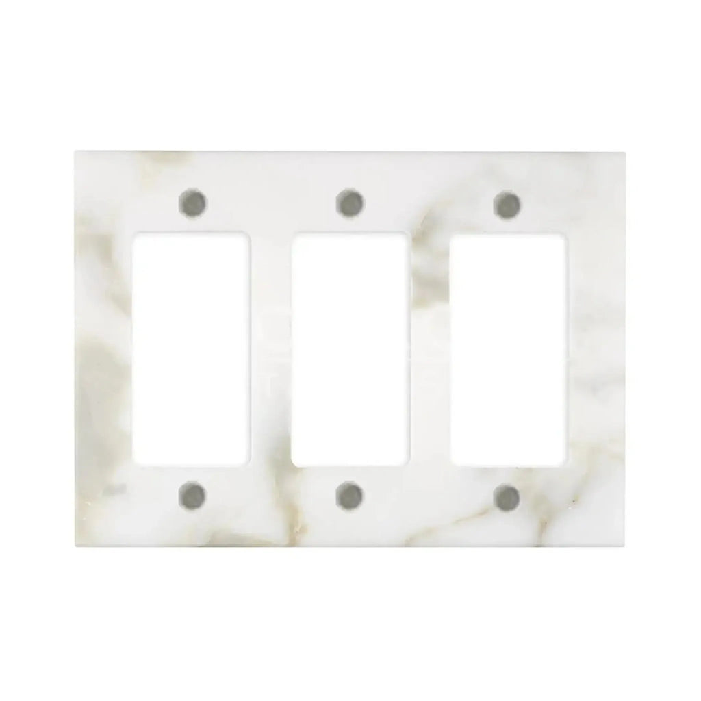 Calacatta Gold Marble Triple Rocker Plate Switch Wall Plate with elegant marble pattern