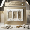Calacatta Gold marble triple rocker switch plate with white elegant veining and gold-toned border for wall installation