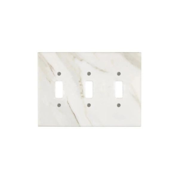 Calacatta Gold Marble Triple Toggle Plate Switch Wall Plate with elegant marble pattern