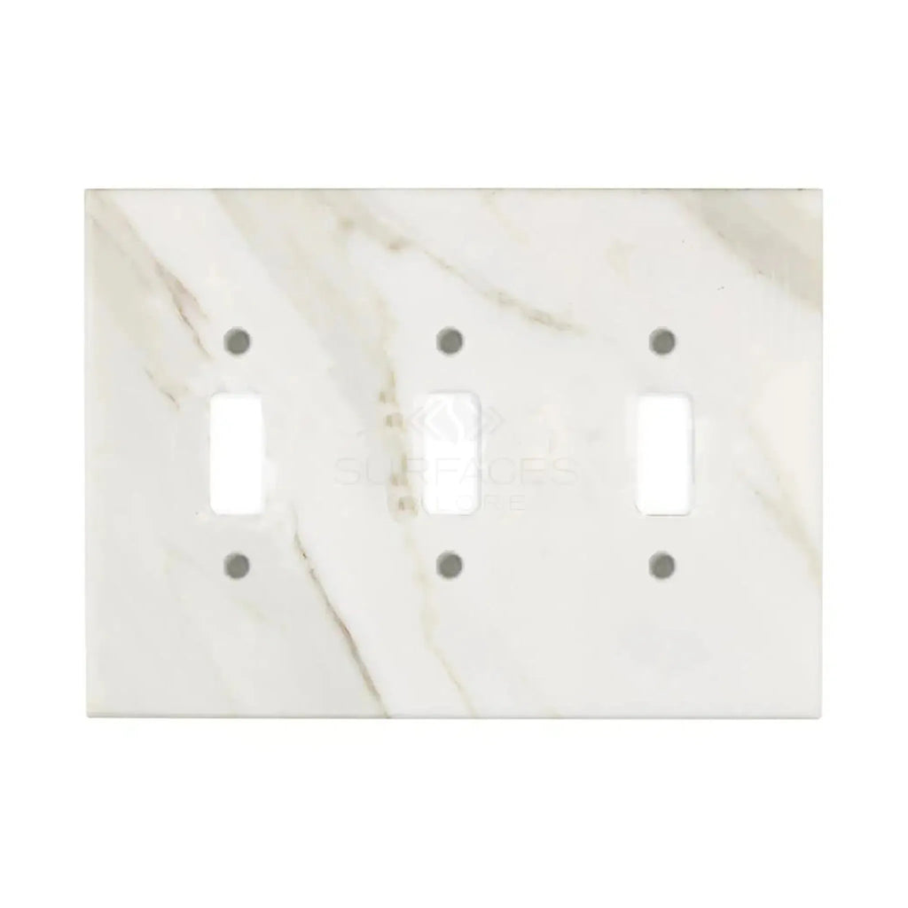 Calacatta Gold Marble Triple Toggle Plate Switch Wall Plate with elegant marble pattern