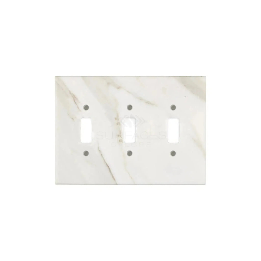 Calacatta Gold Marble Triple Toggle Plate Switch Wall Plate with elegant marble pattern