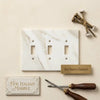Calacatta gold marble triple toggle plate switch wall plate in white marble with elegant veining and three cutouts