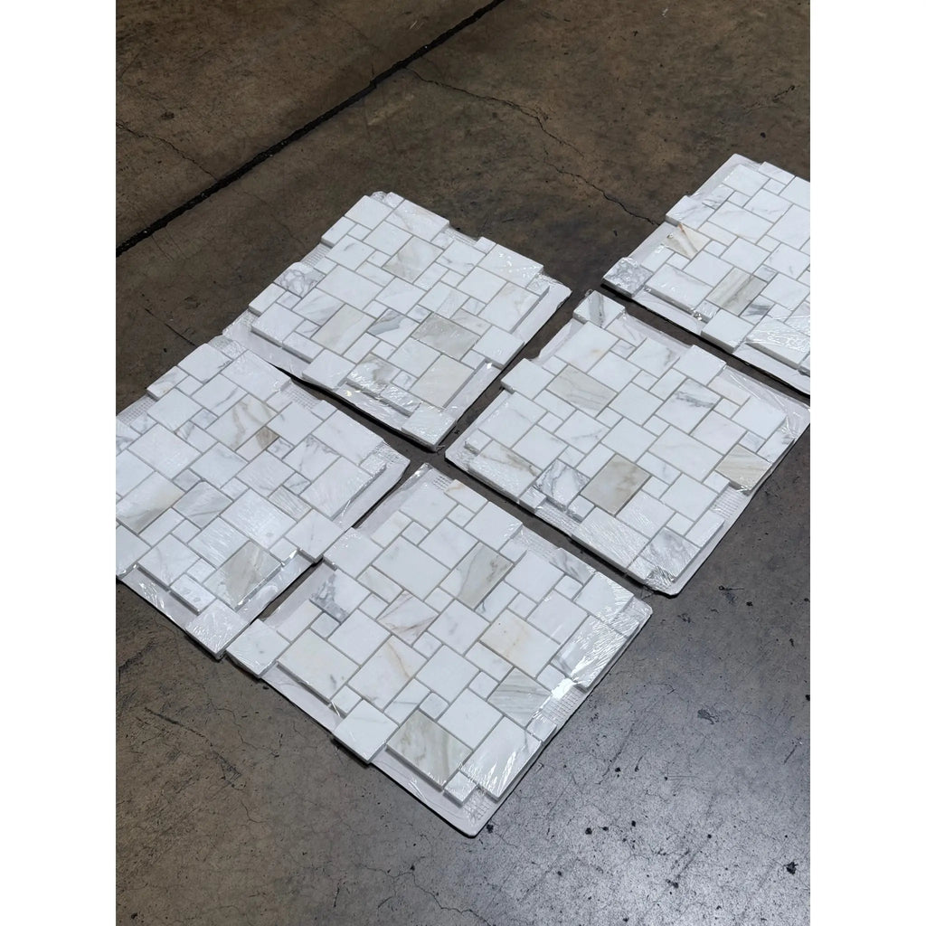 Mosaic tile sheets featuring Calacatta Gold Mini-Versailles Pattern Marble Tiles