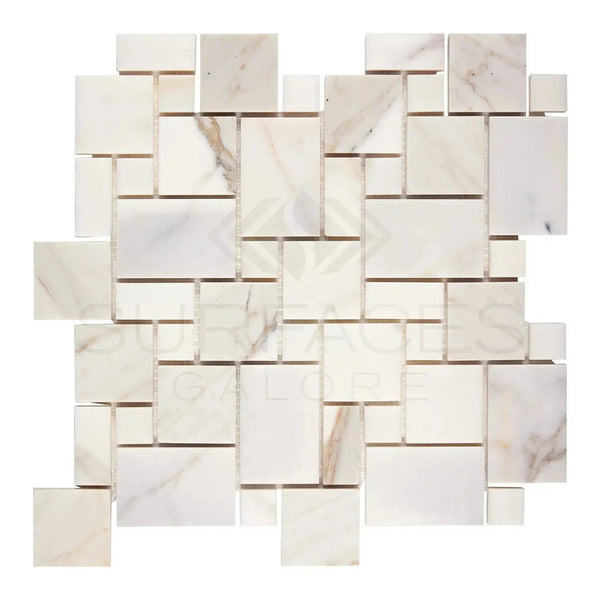 Assorted Calacatta Gold Mini-Versailles Pattern Mosaic Marble Tile in polished finish