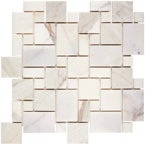 Calacatta Gold Mini-Versailles Pattern Mosaic Marble Tile in polished finish