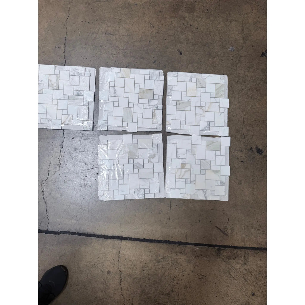 Calacatta Gold Mini-Versailles Pattern Mosaic Marble Tile Sheets for elegant flooring or walls