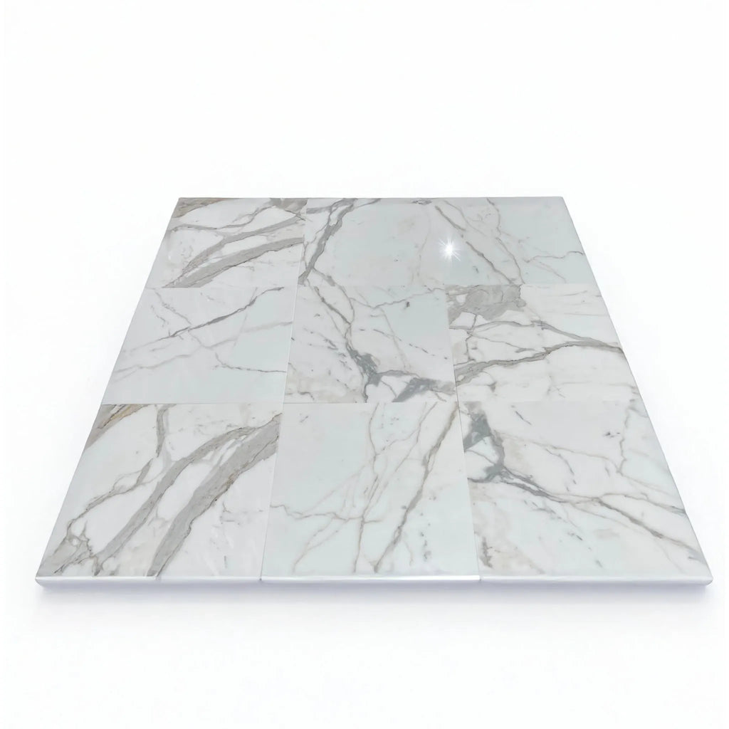 Calacatta Gold Octagon Mosaic Marble Tile in polished finish with black accents