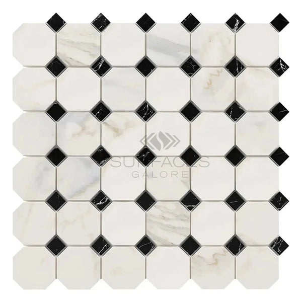 Calacatta Gold Octagon and Diamond Tile Mosaic in Polished or Honed Finish
