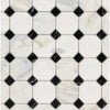 Calacatta Gold Octagon Marble Tile with Black in a classic black and white pattern