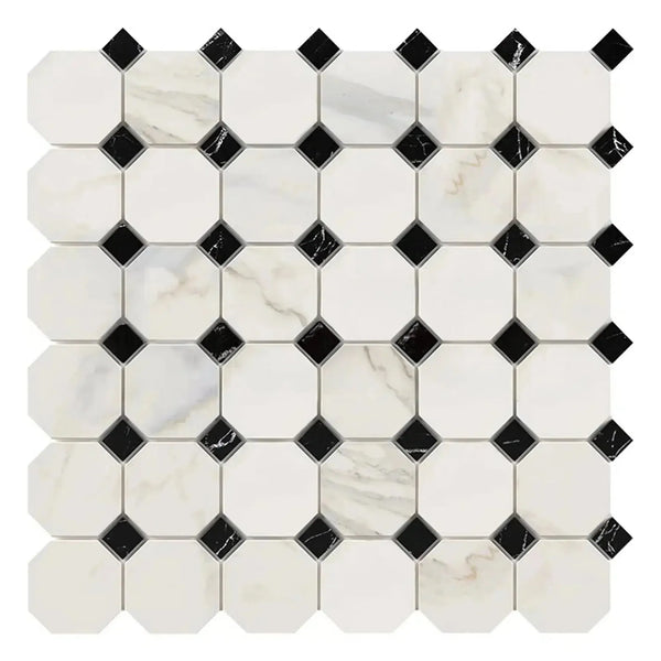 Calacatta Gold Octagon and diamond tile pattern in polished or honed marble finish