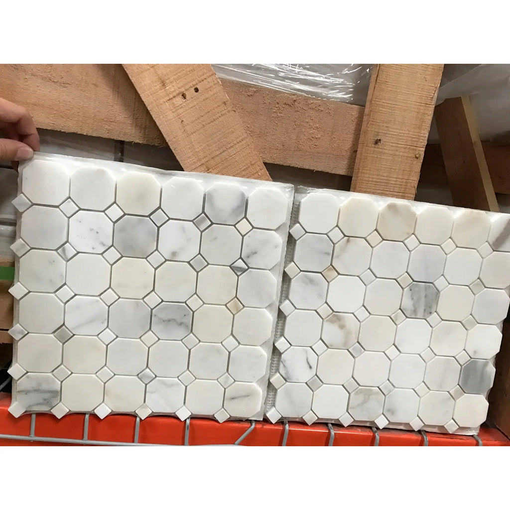 Calacatta Gold octagon mosaic marble tile polished or honed panel