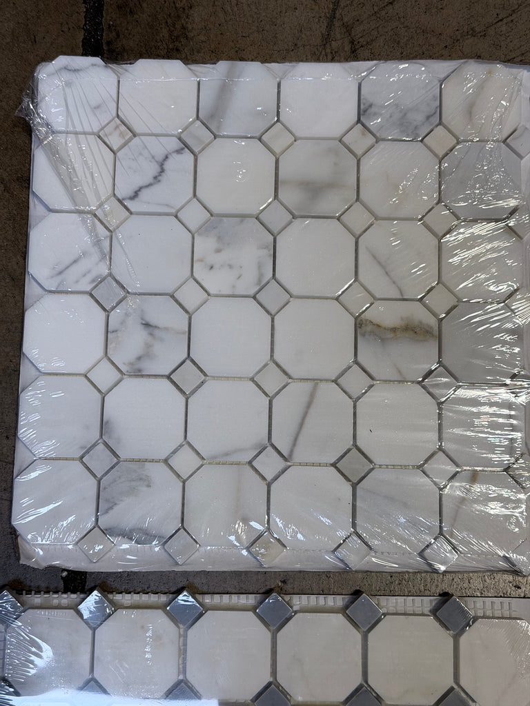 Calacatta Gold octagon mosaic marble tile with polished geometric pattern