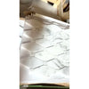 White marble-effect Calacatta gold long octagon mosaic tile with subtle gray veining polished or honed finish