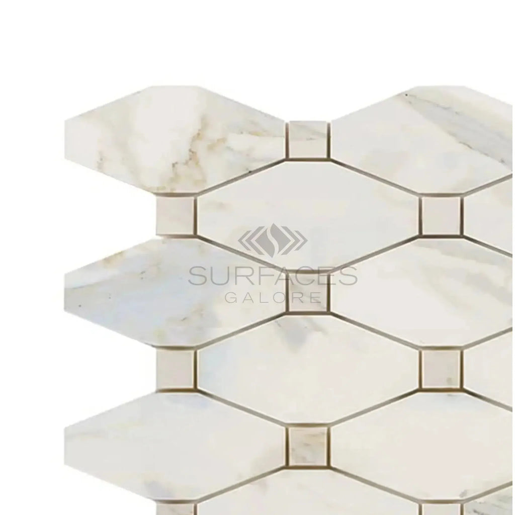 Calacatta Gold Octave Long Octagon Mosaic Marble Tile in Polished or Honed Finish