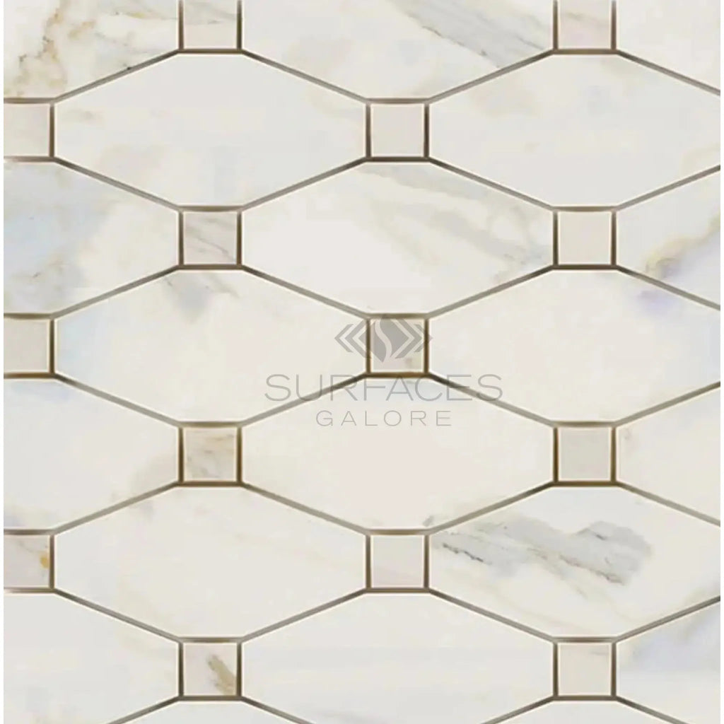 Calacatta Gold Octave Mosaic Marble Tile showcasing elegant white marble tile pattern
