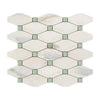 Decorative marble tile mosaic featuring Calacatta Gold Octave with Ming Green accents