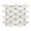 Calacatta Gold Octave Mosaic Marble Tile with Ming-Green Accent in Decorative Design