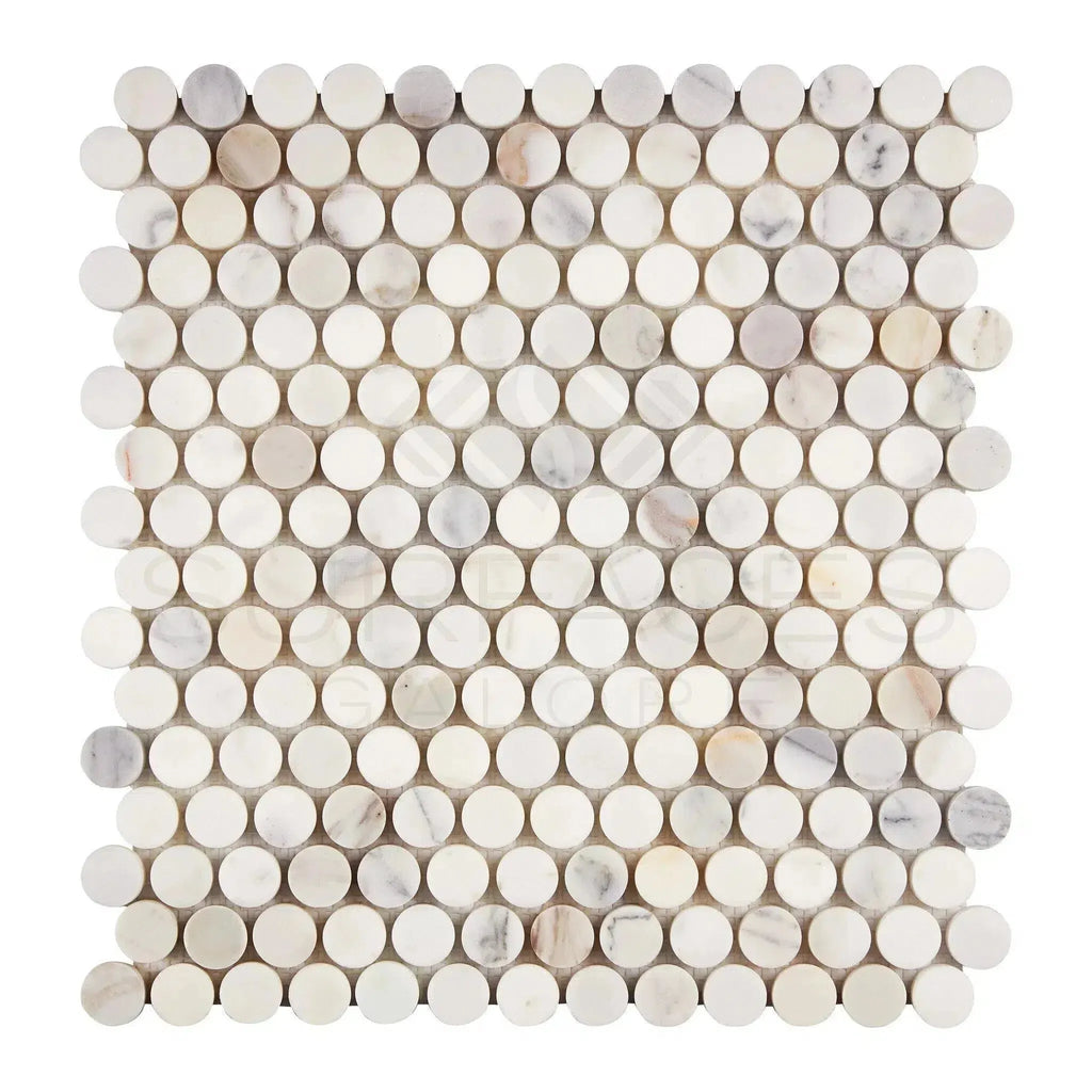 Calacatta Gold Penny-Round Mosaic Marble Tile Polished or Honed Circular Mosaic Sheet