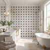 Calacatta gold pinwheel black mosaic marble tile polished or honed with white and black grid pattern wall design