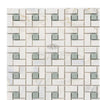 Mosaic tile pattern featuring Calacatta Gold Pinwheel with Ming-Green Marble finish