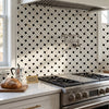 Calacatta gold stanza black mosaic marble tile with white and black herringbone kitchen backsplash pattern polished