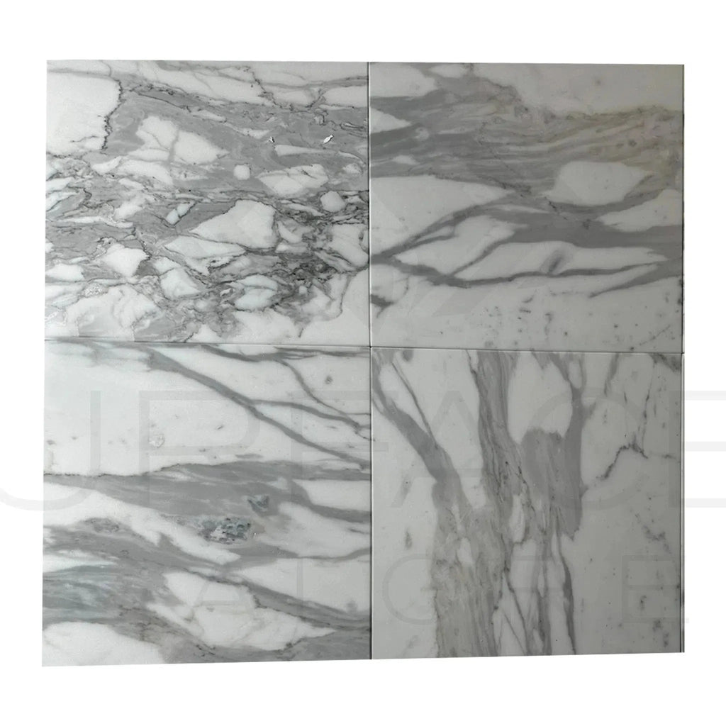 Calacatta Gold Supreme marble tiles featuring elegant gray veining in polished finish
