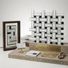 Black and white calacatta gold triple-weave mosaic marble tile with polished basketweave pattern