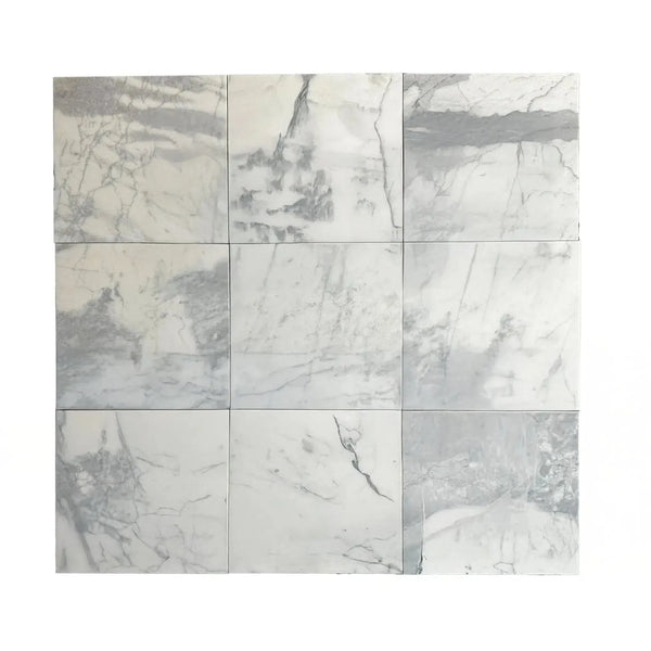 Square marble tile arrangement featuring Calacatta Gray Honed Marble Tile 12X12