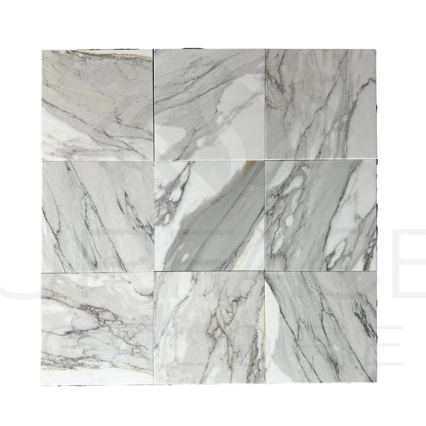 Calacatta Gray 12X12 Polished Marble Tile featuring nine marble-patterned tiles
