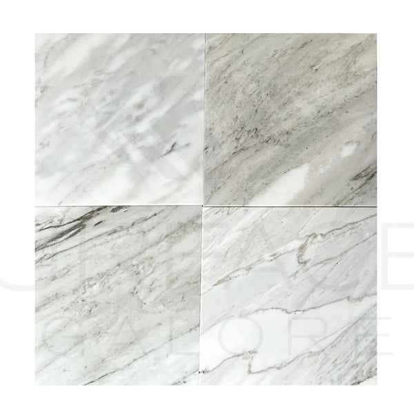 Calacatta Gray 12X12 Polished Marble Tiles displayed in a product showcase