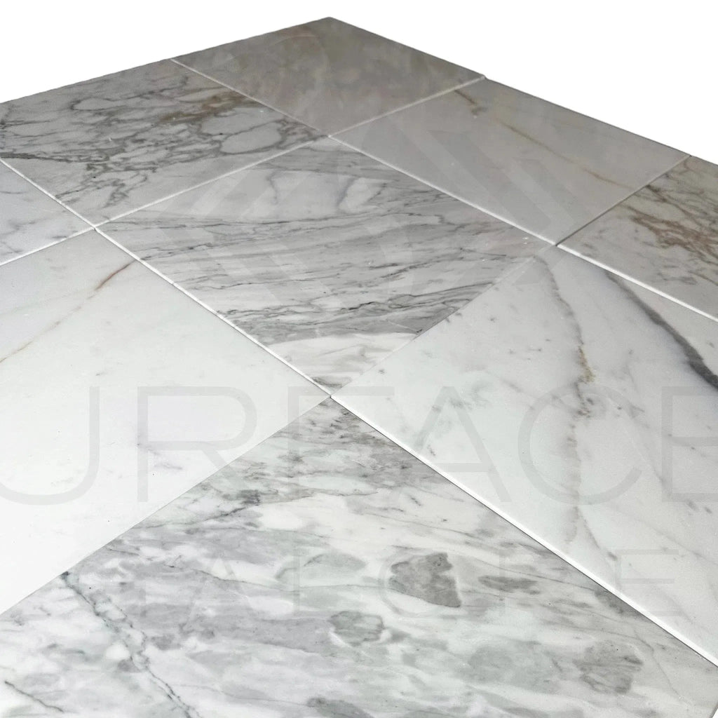 Calacatta Medley 12X12 Polished Marble Tile showcasing elegant marble floor tiles