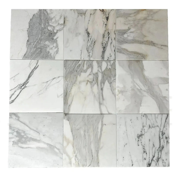 Calacatta Medley 12X12 Polished Marble Tile arrangement showcasing elegant design