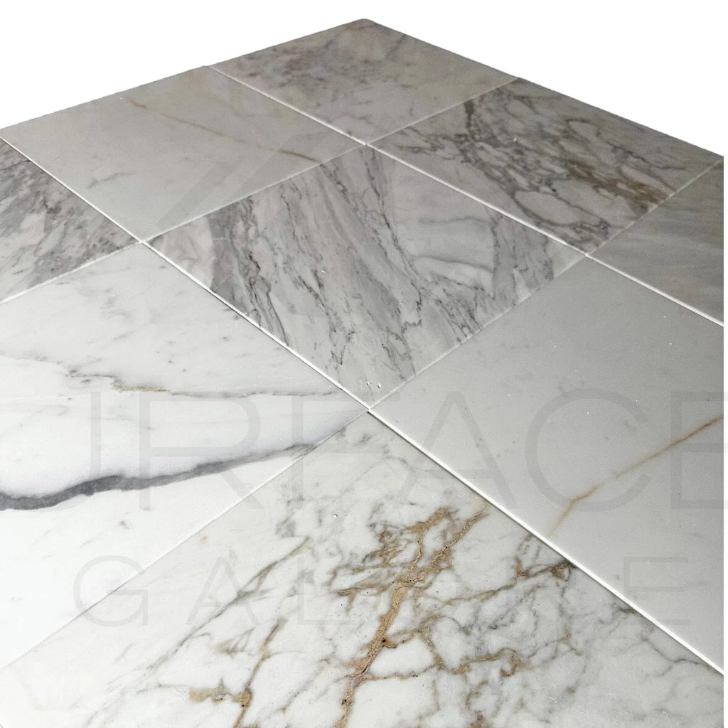 Calacatta Medley 12X12 Polished Marble Tile showcasing elegant marble flooring design