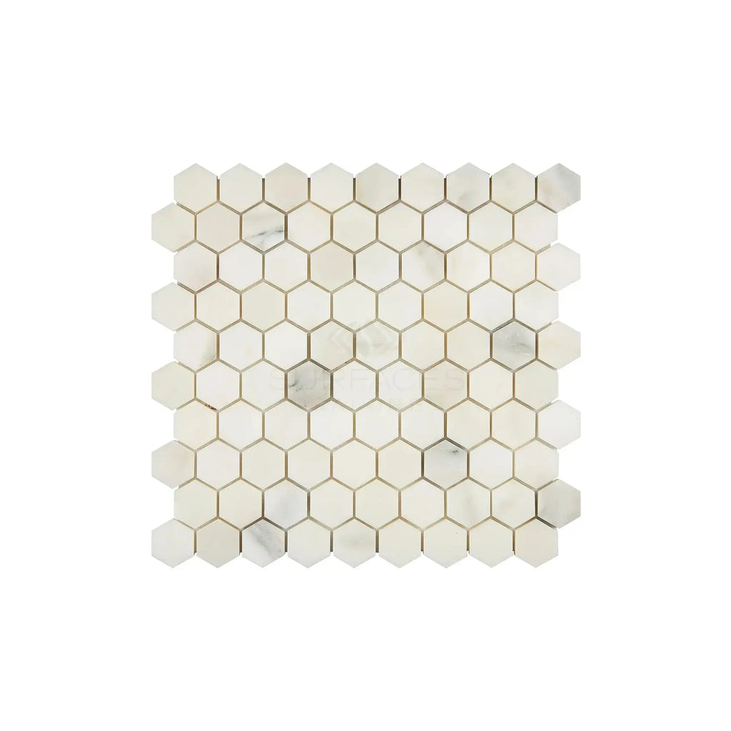 Calacatta Oliva Marble Hexagon Mosaic Tile Sheet in Polished or Honed Finish