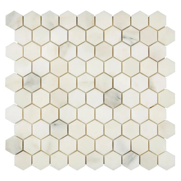 Calacatta Oliva Marble Hexagon Mosaic Tile Sheet in Polished or Honed Finish