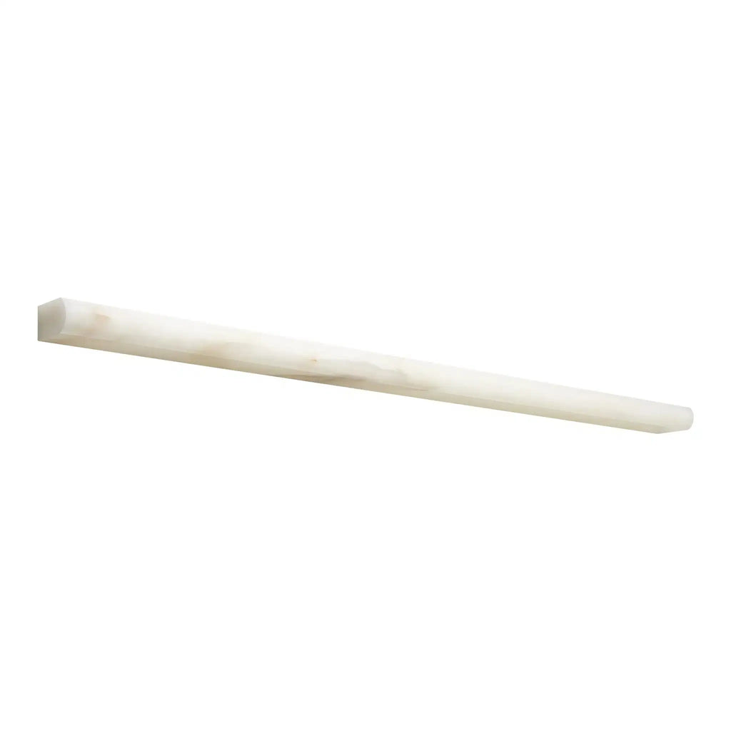 Tapered square-ended white stick of Calacatta Oliva Marble pencil liner molding