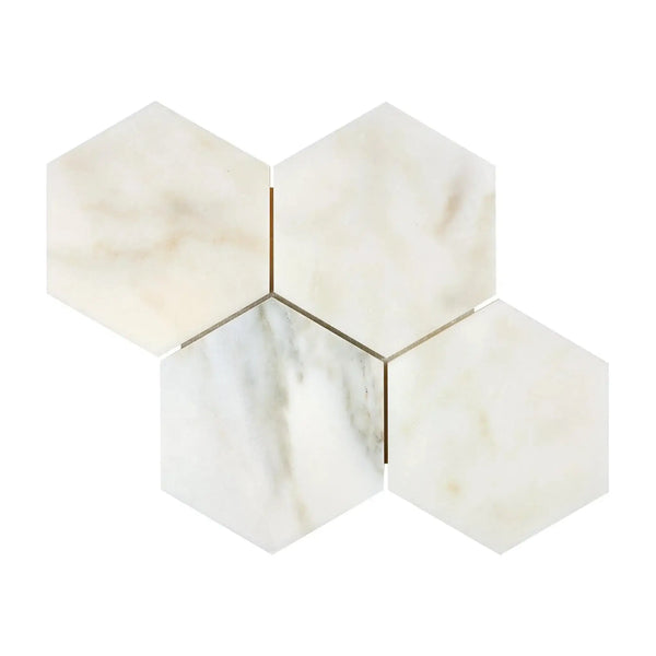 Calacatta Oliva Marble 10 Inch Hexagon Mosaic Tile in Polished or Honed Finish