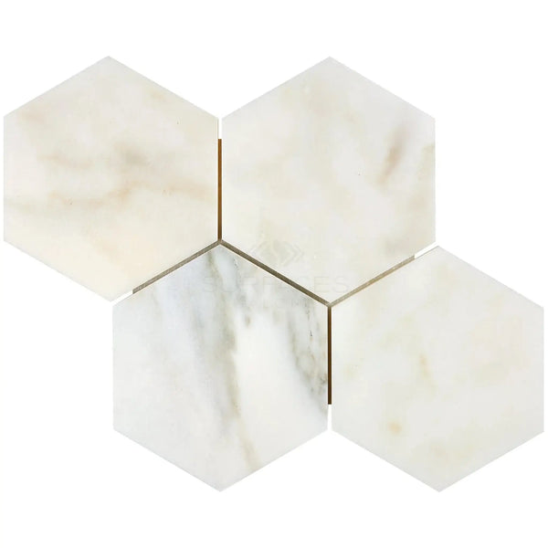 Calacatta Oliva Marble 10 Inch Hexagon Mosaic Tile in Polished or Honed Finish