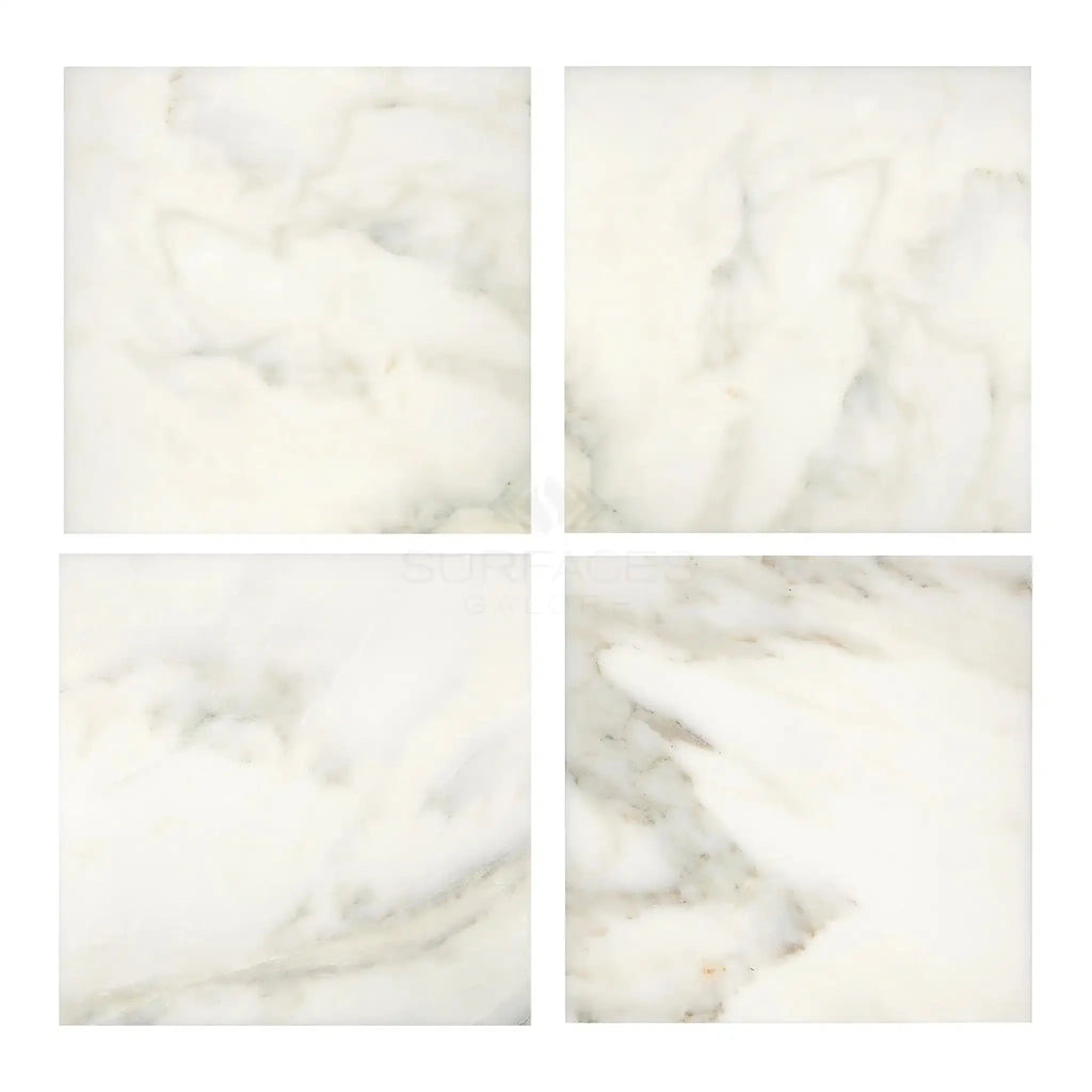 Calacatta Oliva Marble 18X18 Tile Polished or Honed four intricate marble tiles displayed