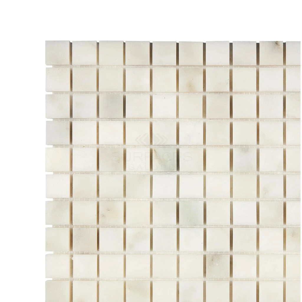 White marble mosaic tile sheet of Calacatta Oliva Marble 1x1, polished or honed finish