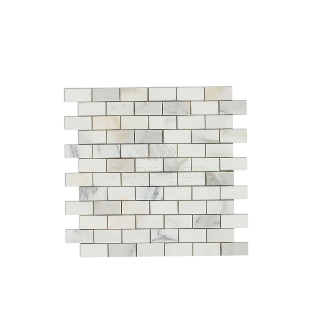 Calacatta Oliva Marble 1X2 Brick Mosaic Tile in White Polished or Honed Finish
