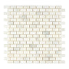 Calacatta Oliva Marble 1X2 Brick Mosaic Tile in polished and honed white marble design