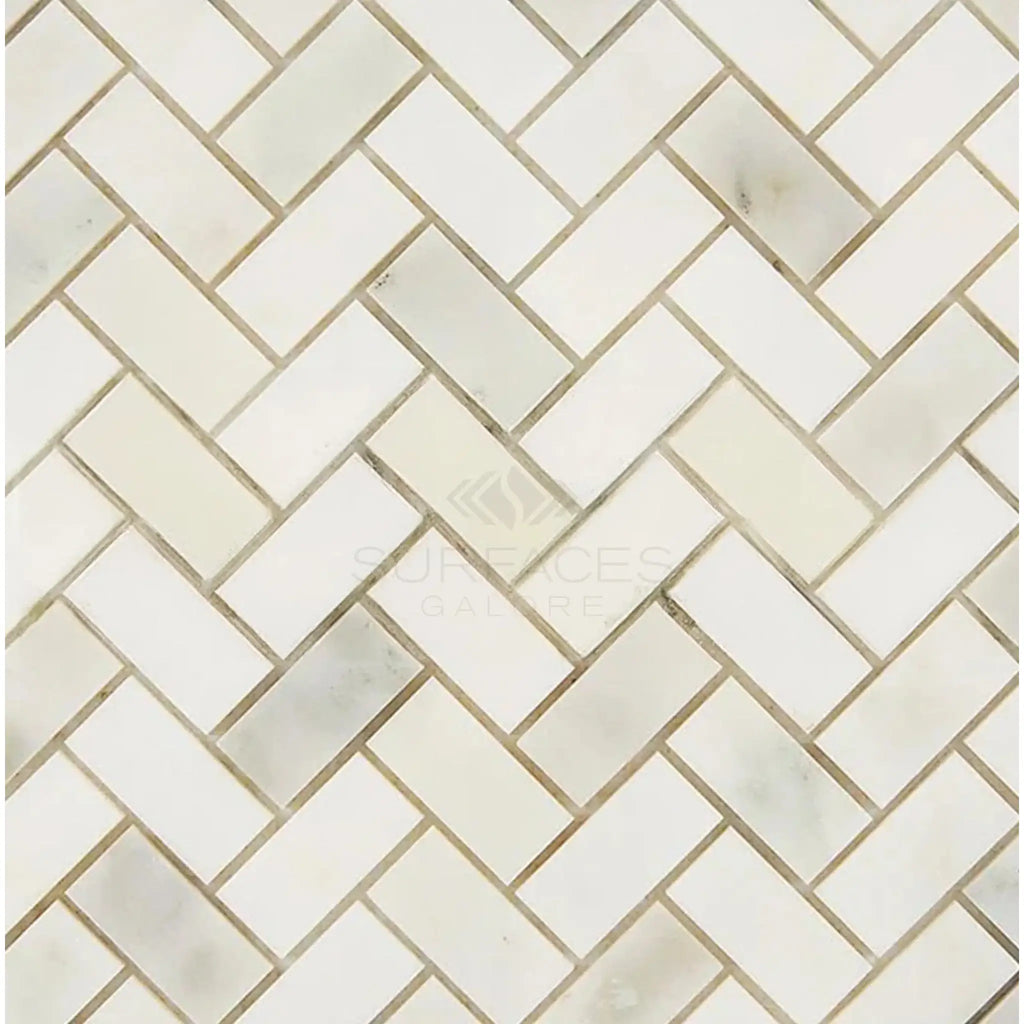 Calacatta Oliva Marble 1X2 Herringbone Mosaic Tile in polished or honed finish