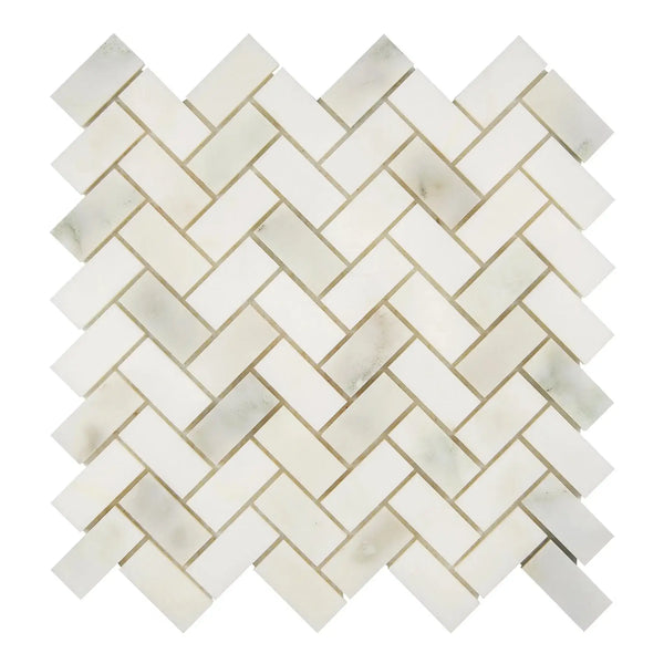 Calacatta Oliva Marble 1X2 Herringbone Mosaic Tile in polished and honed finishes