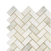 White herringbone tile pattern in Calacatta Oliva Marble 1X2 Mosaic Tile design